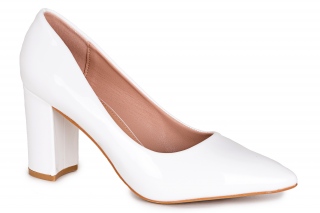 MULANKA Damskie buty, kolor biały lakier. Damskie obuwie wyjściowe. 