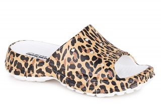 GABI Damskie klapki, kolor jasnobrązowy. Leopardi. 