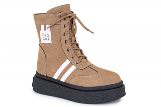 HAPPY KENI Kozaki ze sznurowadłami, kolor sandy. Sportowe. 