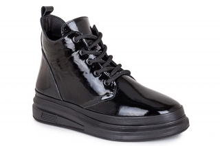 MONNA LISA Komfort, kolor czarny. Kozaki ze sznurowadłami. 